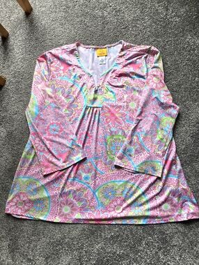 Ruby Road Womans Pink Multi-Color Floral V-Neck Tunic